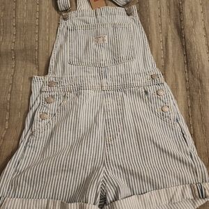 Brand New With Tags Levi's Blue and White Striped Denim Shortalls XS